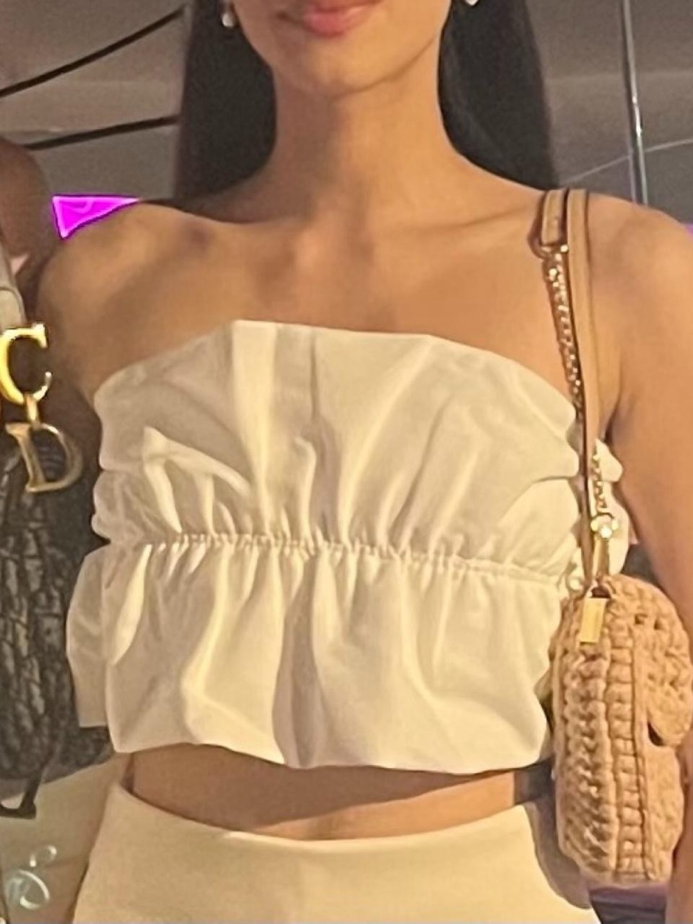 Zara White Strapless Ruffled Crop Top